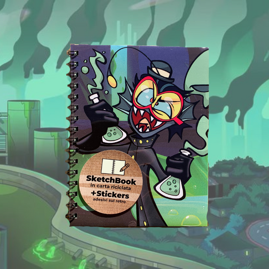 Sketchbook rilegato a mano in carta ecologica - ispirato ai personaggi dell'inferno di Hazbin Hotel - 2 random stickers in omaggio